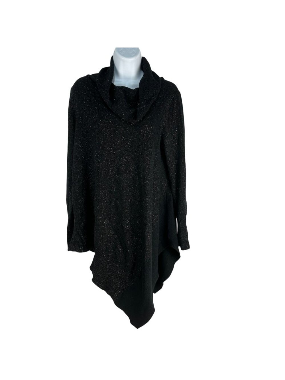 Alfani Black Metallic Asymmetric Hem Sweater Womens Medium